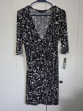 Apt. 9 Black and White Printed Faux-Wrap Dress